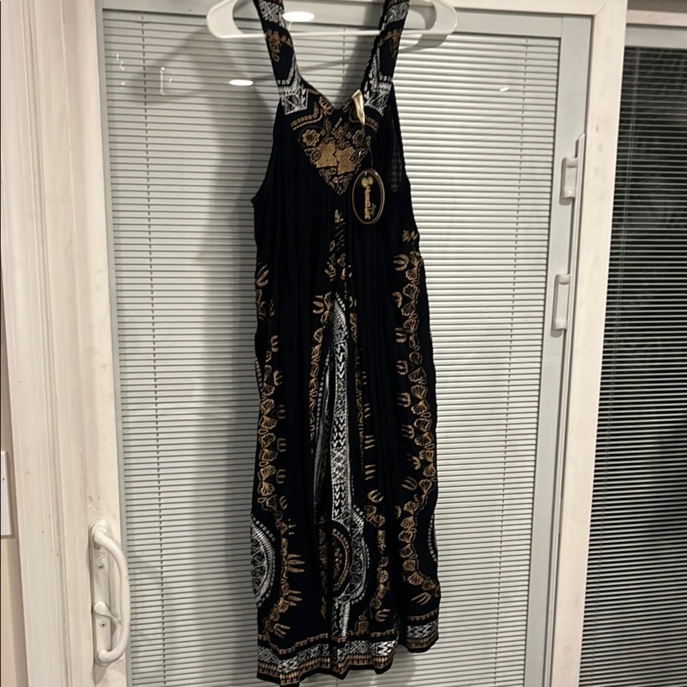 Black and Gold Sleeveless Halter Sundress